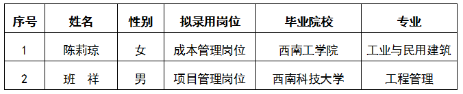 【內(nèi)部選聘】關(guān)于綿投集團(tuán)成本管理崗位、項(xiàng)目管理崗位公開擬錄用人選公示.docx